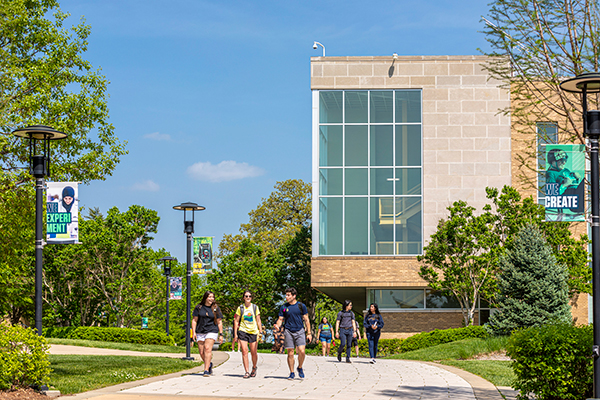 Students walking through the campus